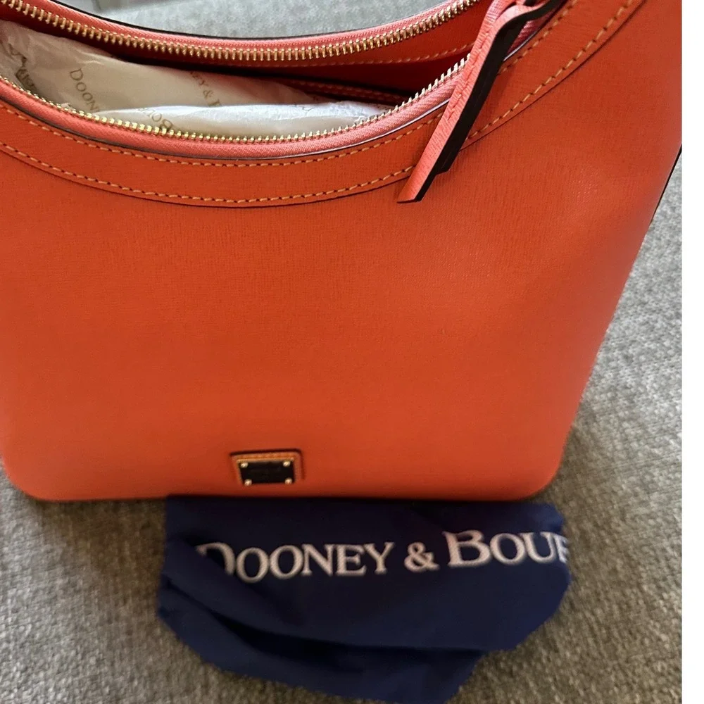 Dooney & Bourke Saffiano Leather Hobo Bag Coral Pink Orange BSAFF1613 CRCR New